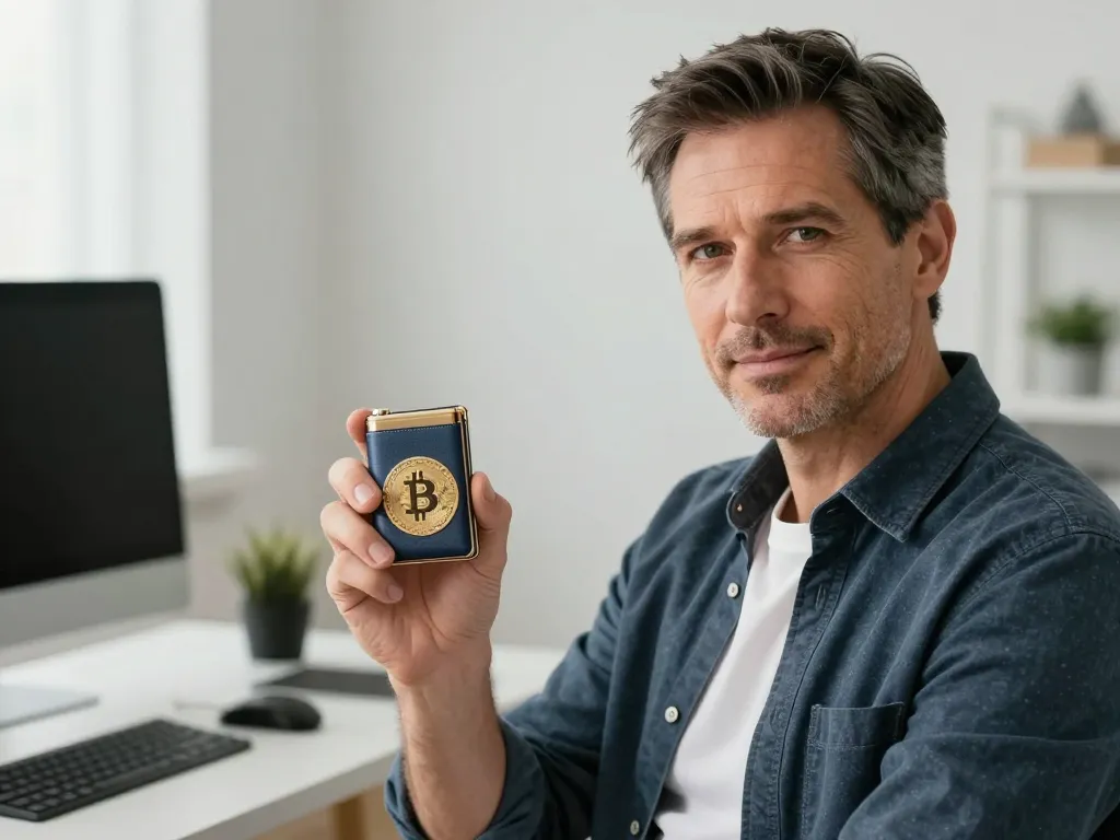 Marc L. examine avec assurance un portefeuille matériel sécurisé pour la protection de ses actifs numériques.