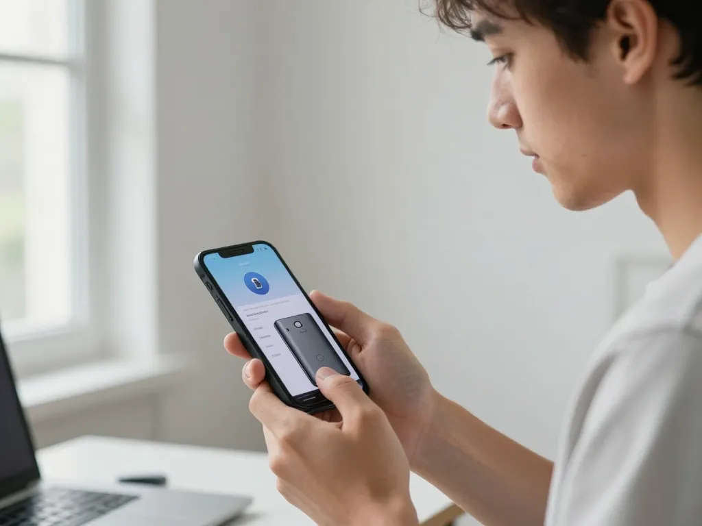 Un homme utilisant une application mobile de finance et une clé de sécurité physique pour valider une transaction de cryptomonnaie.